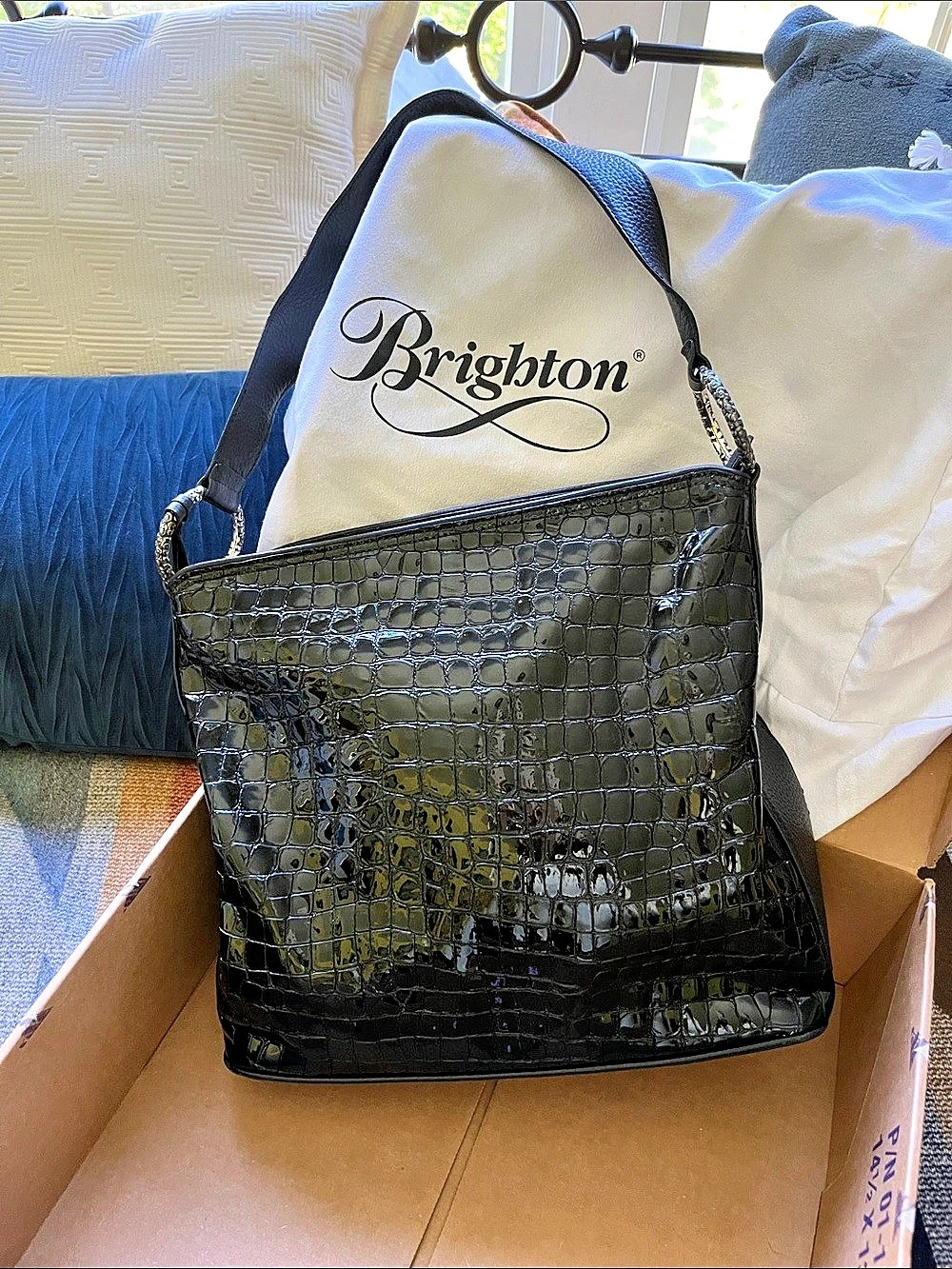 Brighton Cher Shoulderbag Black Patent Croco Black Patent Shoulder Bag